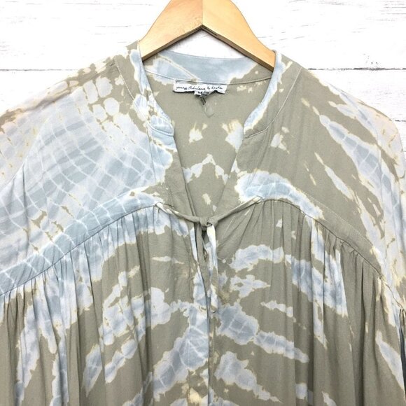 Young Fabulous & Broke Tan Blue Tie Dye Tunic Top Button Front Oversized M - Picture 9 of 11